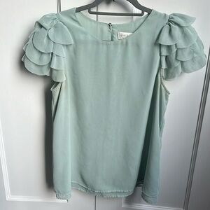 Mint ruffle shoulder top